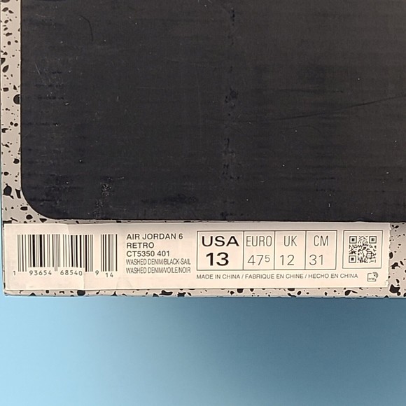 Air Jordan 6 VI Retro 2019 Washed Denim CT5340-401 Mens Size 13 - Picture 10 of 10
